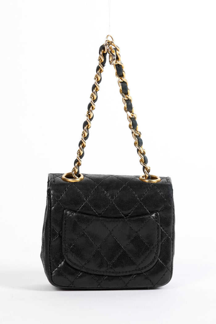 RARE 90s Chanel Black Lambskin Leather Belt Bag
