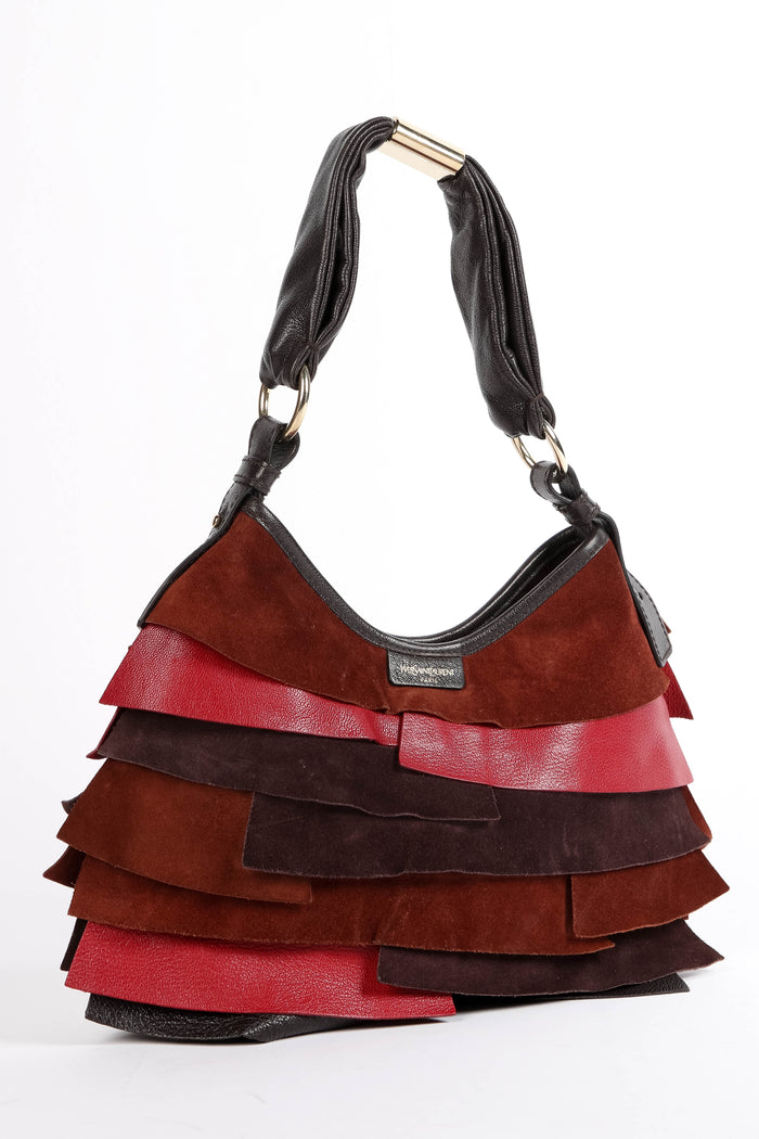 Vintage Yves Saint Laurent Small Brown Leather Layered Mombasa Shoulder Bag