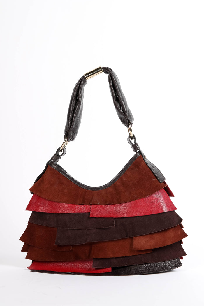 Vintage Yves Saint Laurent Small Brown Leather Layered Mombasa Shoulder Bag