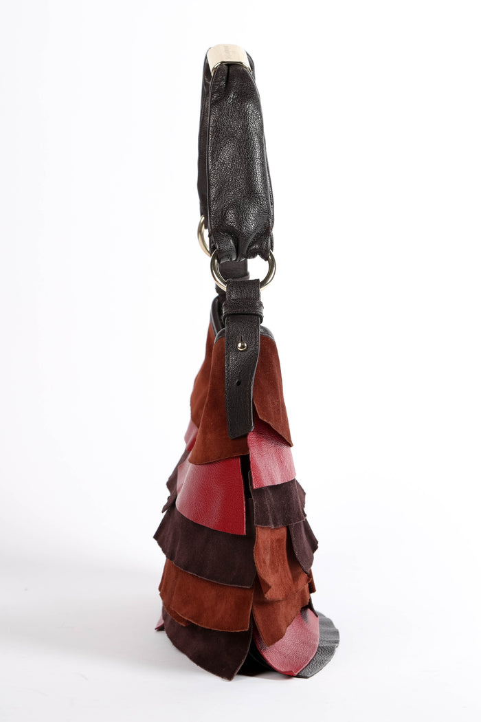 Vintage Yves Saint Laurent Small Brown Leather Layered Mombasa Shoulder Bag