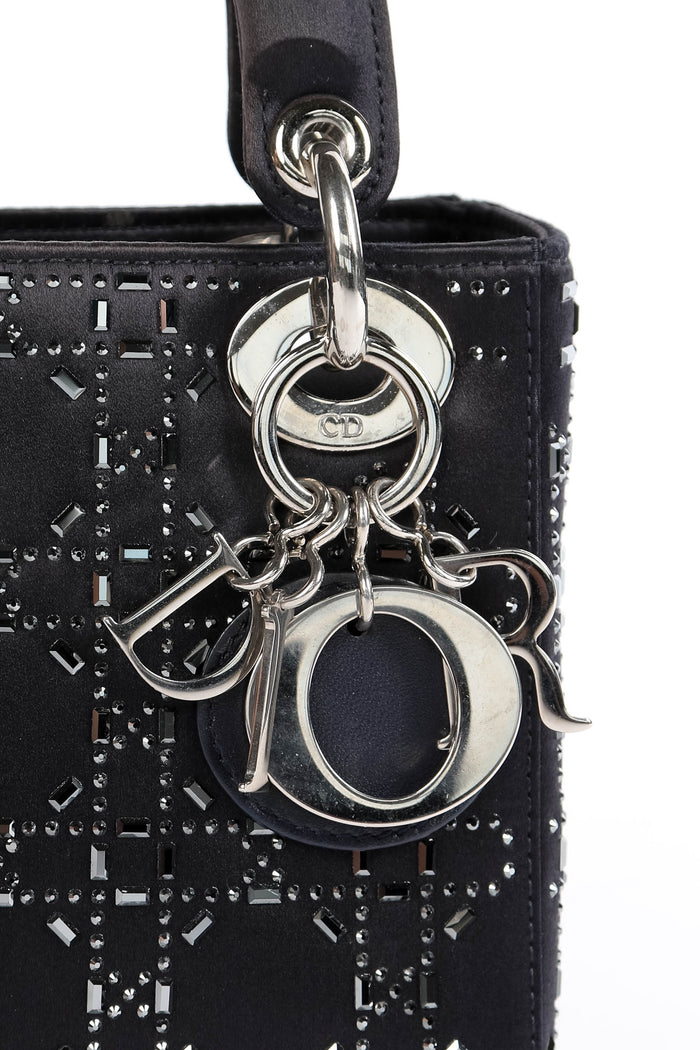 RARE 2022 Christian Dior Midnight Blue Crystal Embellished Mini Lady Dior