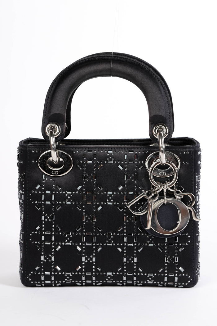 RARE 2022 Christian Dior Midnight Blue Crystal Embellished Mini Lady Dior
