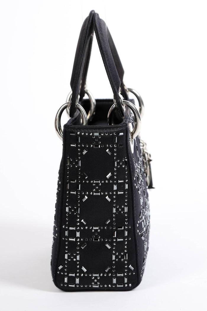 RARE 2022 Christian Dior Midnight Blue Crystal Embellished Mini Lady Dior