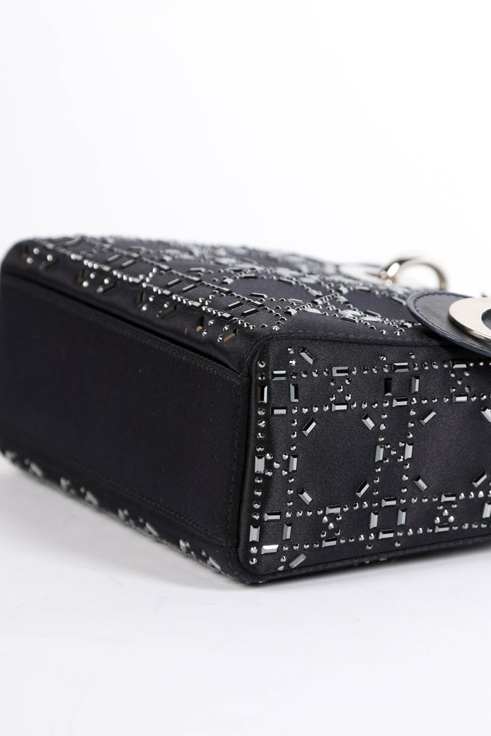 RARE 2022 Christian Dior Midnight Blue Crystal Embellished Mini Lady Dior