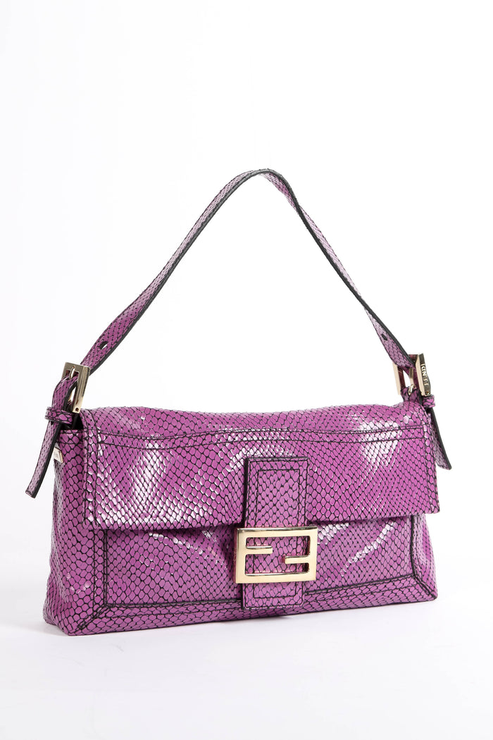 RARE Vintage Fendi Purple Snakeskin Baguette Shoulder Bag