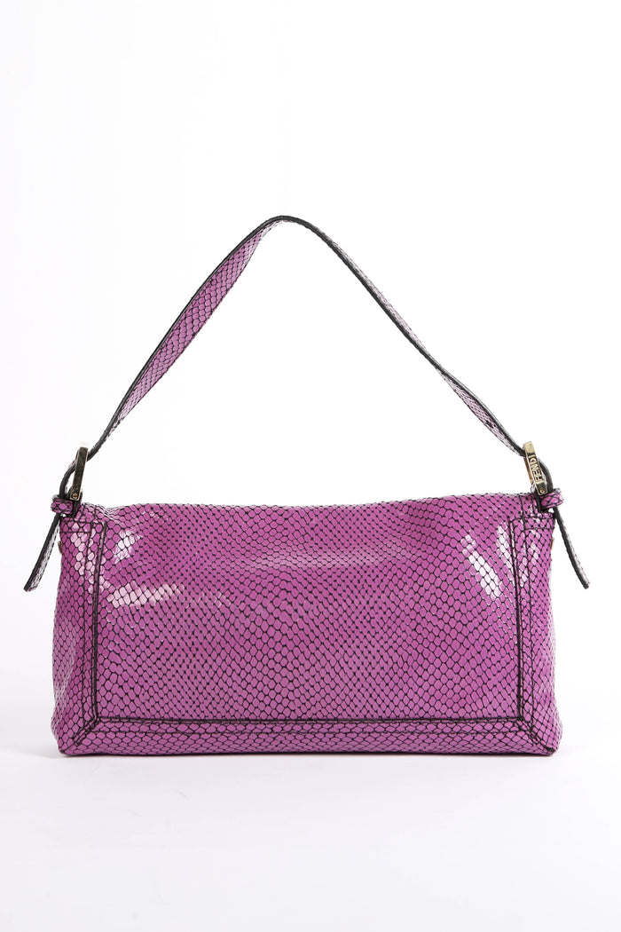 RARE Vintage Fendi Purple Snakeskin Baguette Shoulder Bag