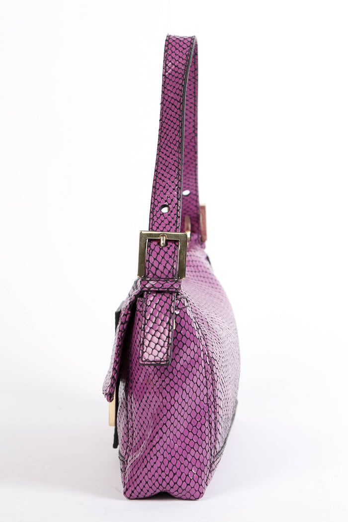 RARE Vintage Fendi Purple Snakeskin Baguette Shoulder Bag
