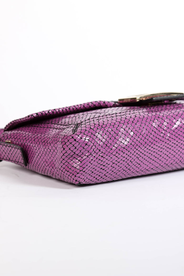 RARE Vintage Fendi Purple Snakeskin Baguette Shoulder Bag