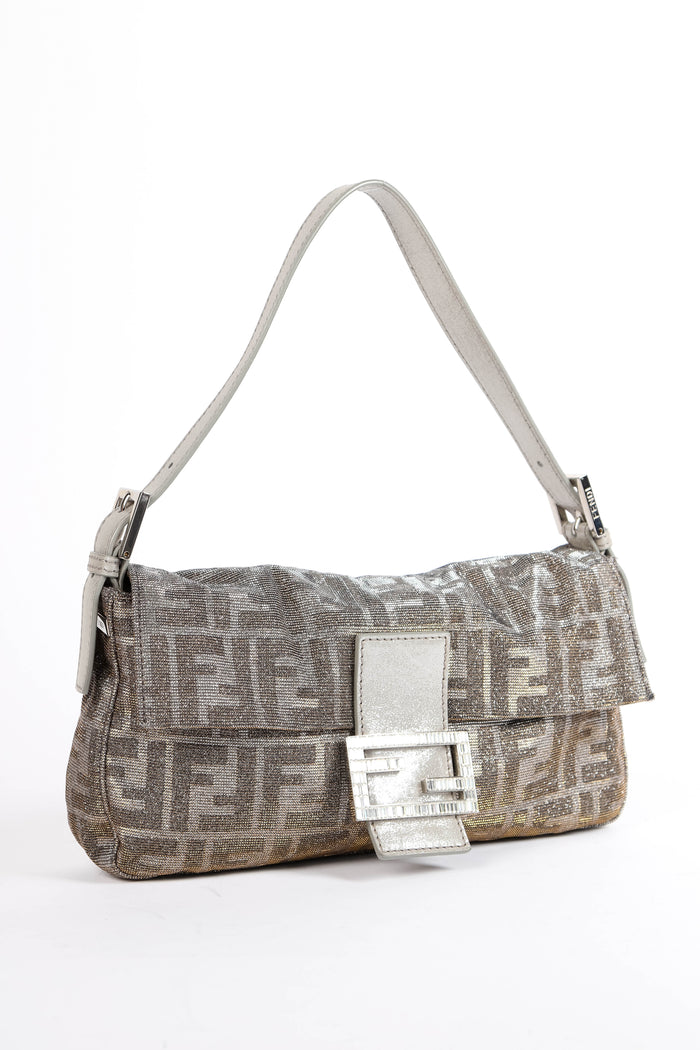 2000s Fendi Metallic Crystal Zucca Baguette Shoulder Bag
