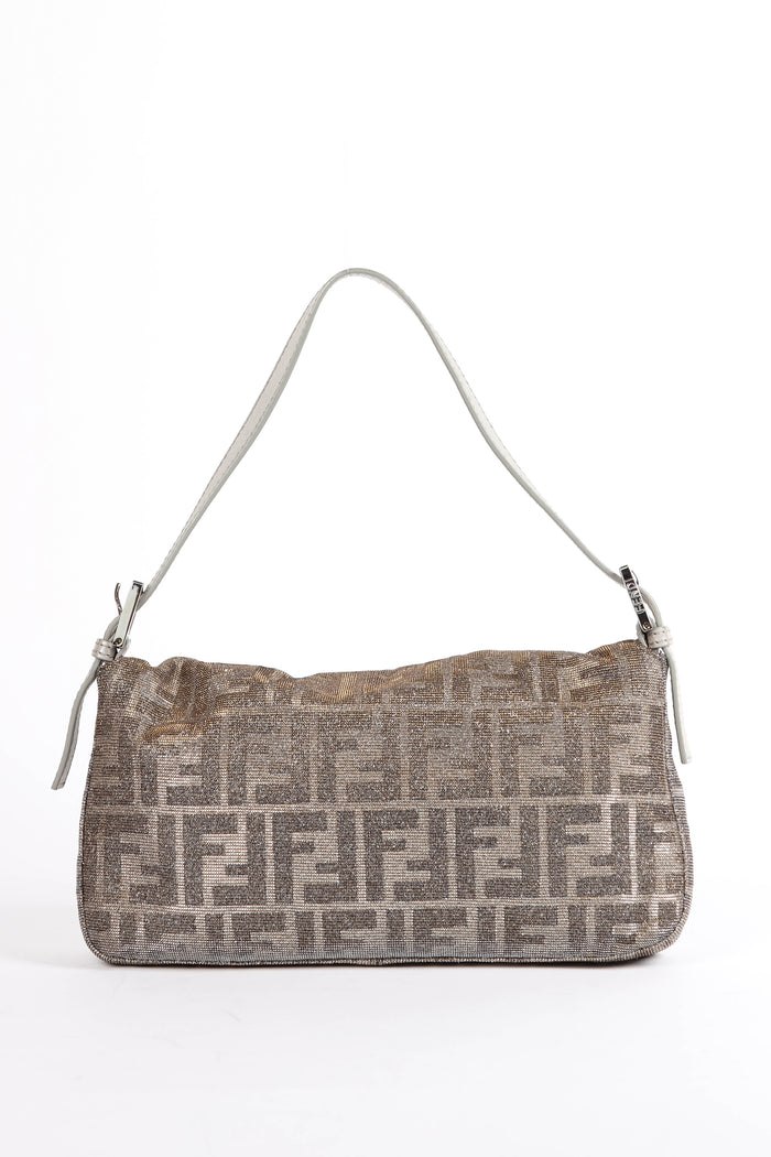 2000s Fendi Metallic Crystal Zucca Baguette Shoulder Bag