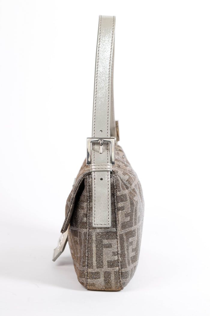 2000s Fendi Metallic Crystal Zucca Baguette Shoulder Bag