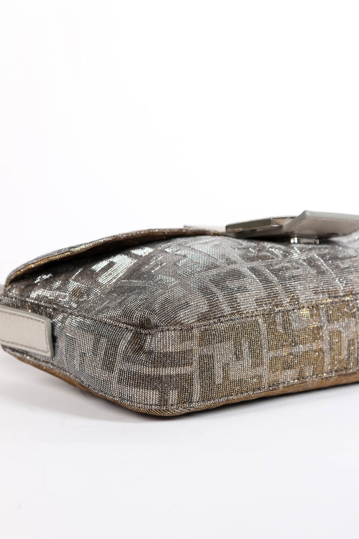 2000s Fendi Metallic Crystal Zucca Baguette Shoulder Bag