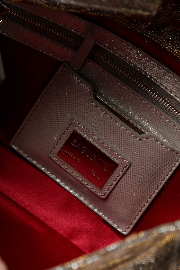 2000s Fendi Metallic Crystal Zucca Baguette Shoulder Bag