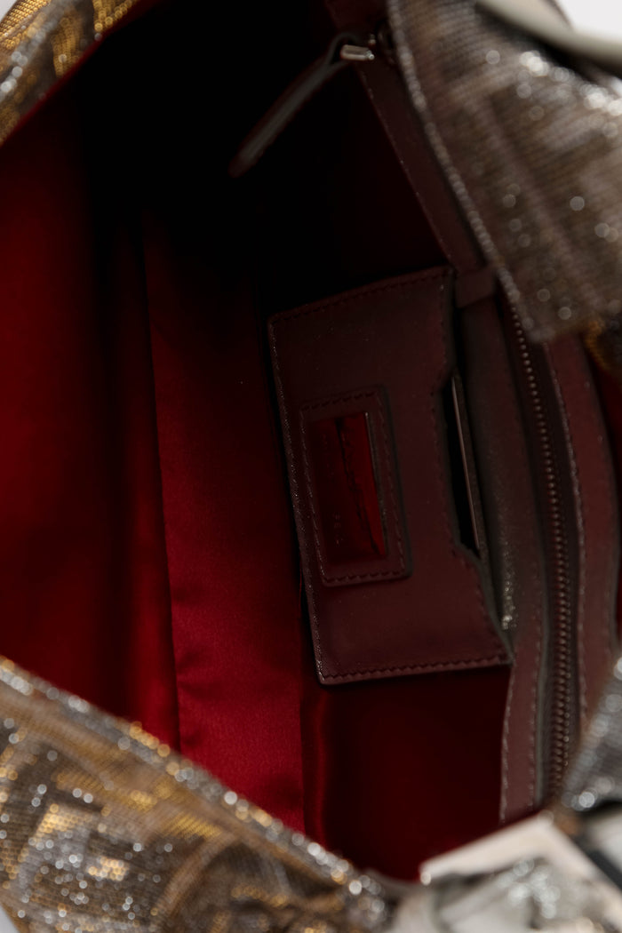 2000s Fendi Metallic Crystal Zucca Baguette Shoulder Bag