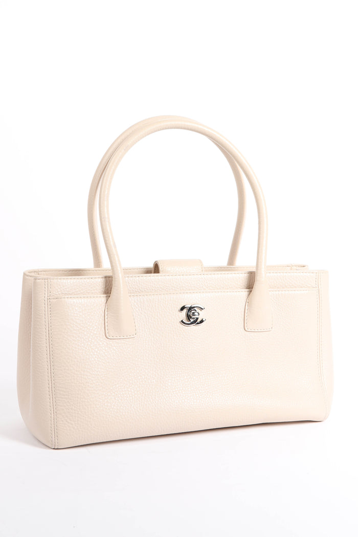 2010s Chanel Cream Leather Small Executive Shopper Tote Bag