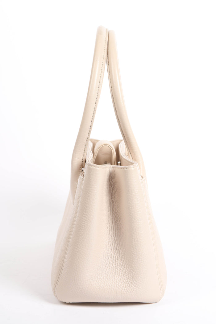 2010s Chanel Cream Leather Small Executive Shopper Tote Bag