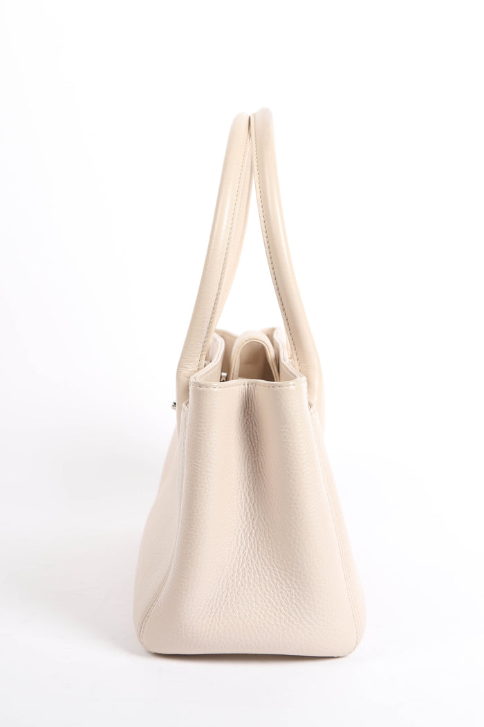 2010s Chanel Cream Leather Small Executive Shopper Tote Bag