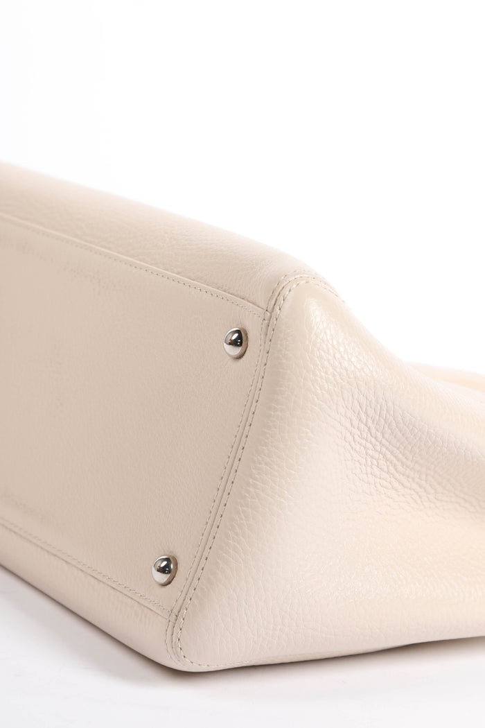 2010s Chanel Cream Leather Small Executive Shopper Tote Bag