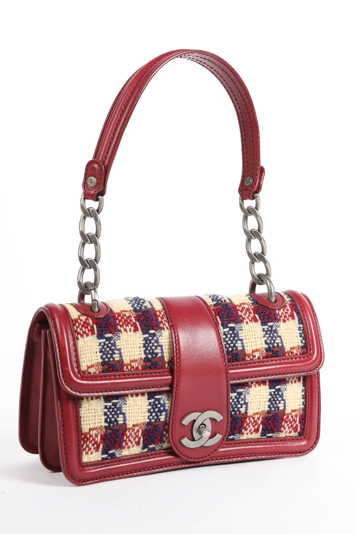 2000s Chanel Tweed Accordion Flap Shoulder Bag