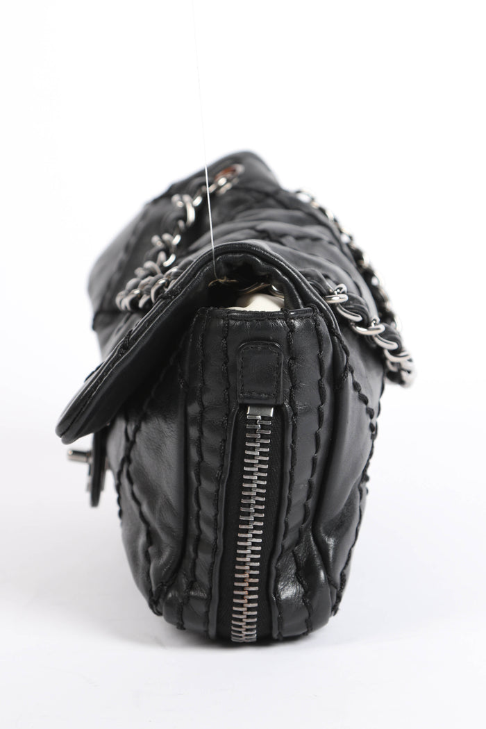 2000s Chanel Black Lambskin Leather Ultimate Stitch Single Flap Shoulder Bag
