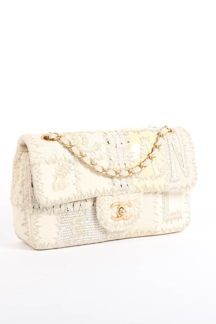 RARE 2010s Chanel Cream Patchwork Single Medium Flap Shoulder Bag