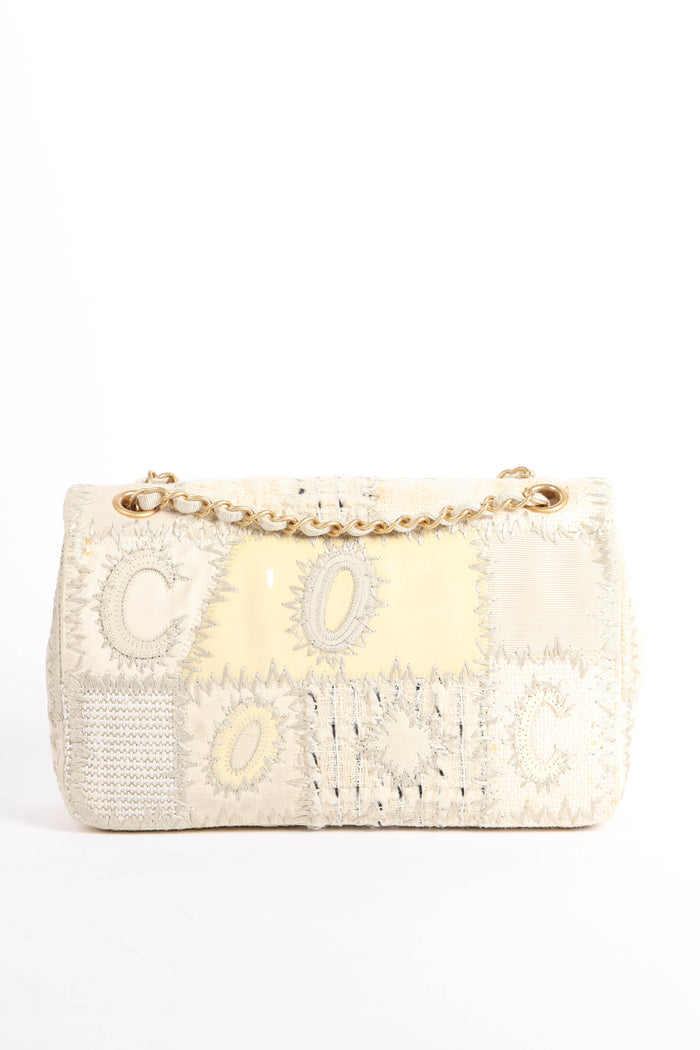 RARE 2010s Chanel Cream Patchwork Single Medium Flap Shoulder Bag