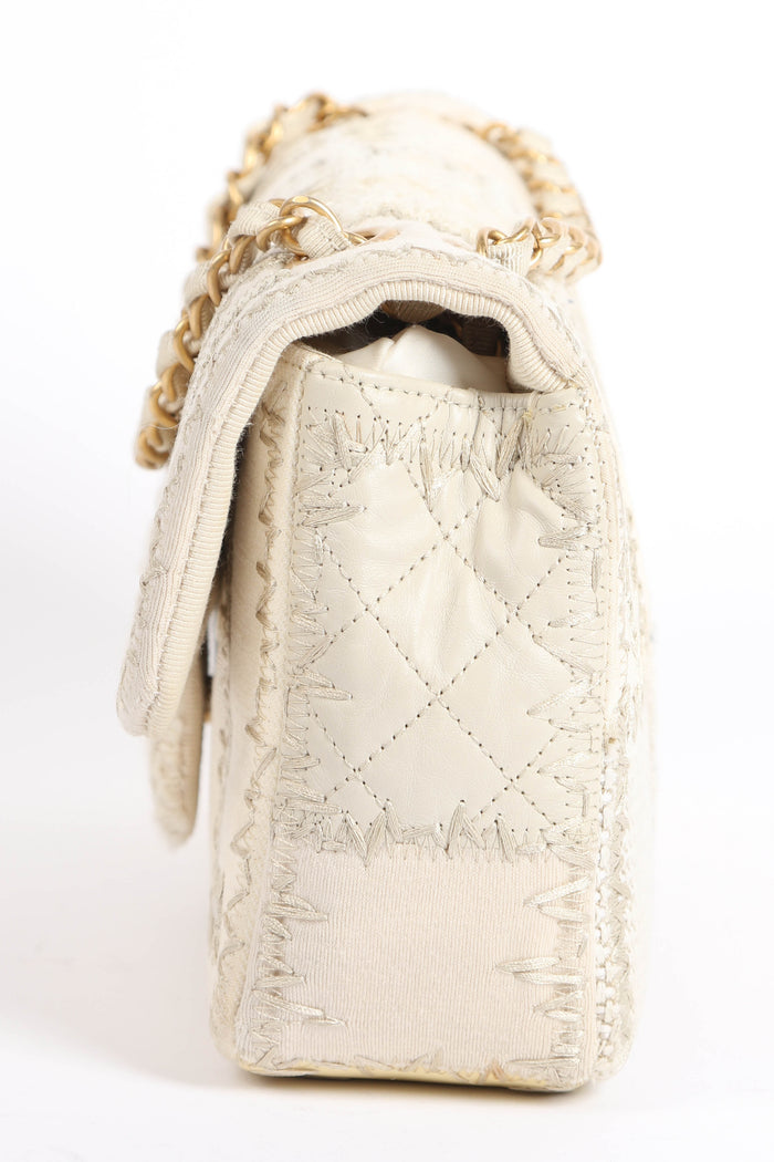 RARE 2010s Chanel Cream Patchwork Single Medium Flap Shoulder Bag