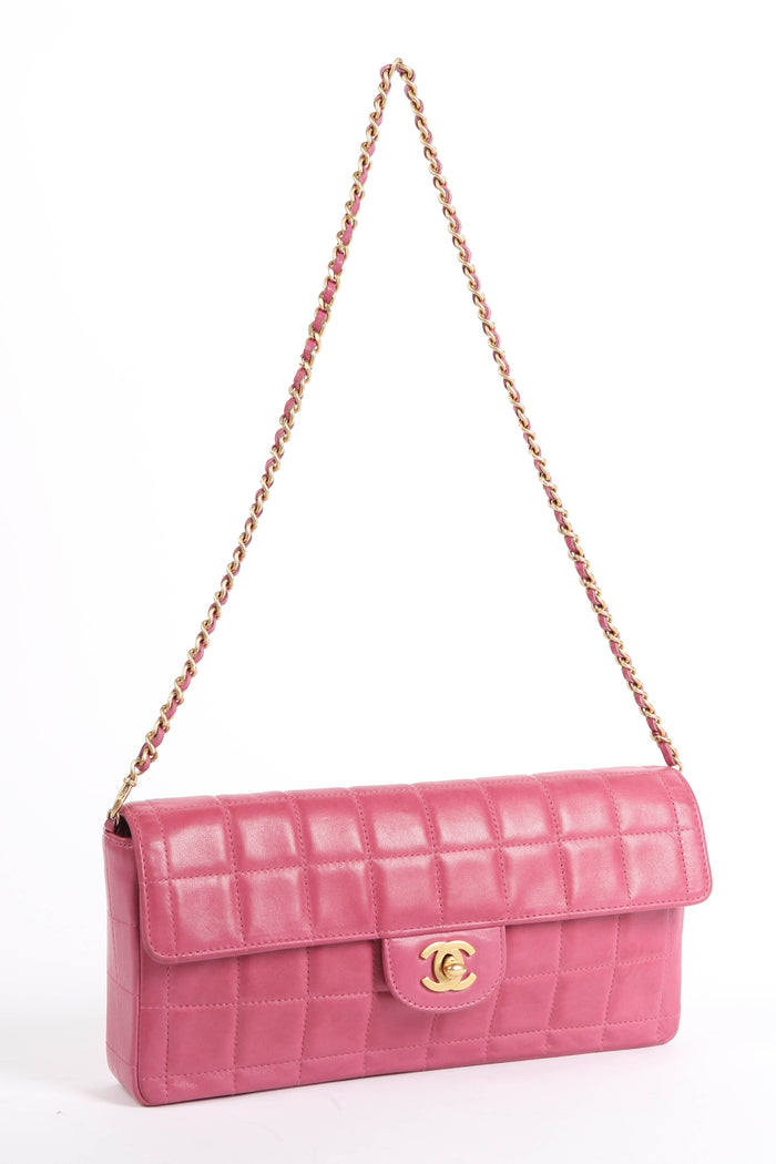 2000s Chanel Pink Lambskin Leather East-West Chocolate Bar Shoulder Bag