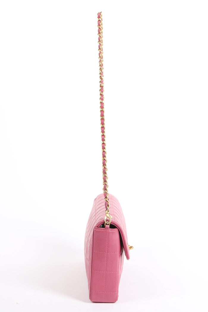 2000s Chanel Pink Lambskin Leather East-West Chocolate Bar Shoulder Bag