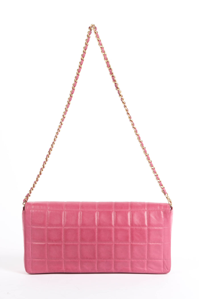2000s Chanel Pink Lambskin Leather East-West Chocolate Bar Shoulder Bag