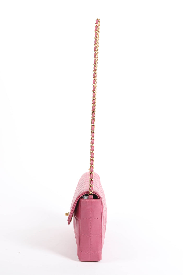 2000s Chanel Pink Lambskin Leather East-West Chocolate Bar Shoulder Bag
