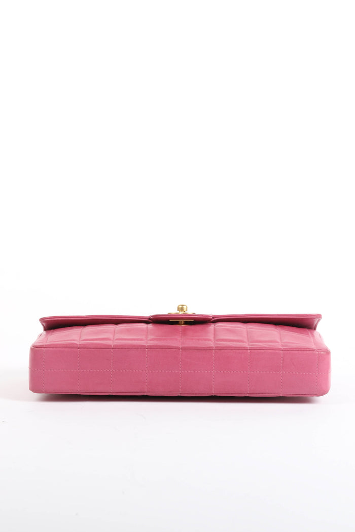 2000s Chanel Pink Lambskin Leather East-West Chocolate Bar Shoulder Bag
