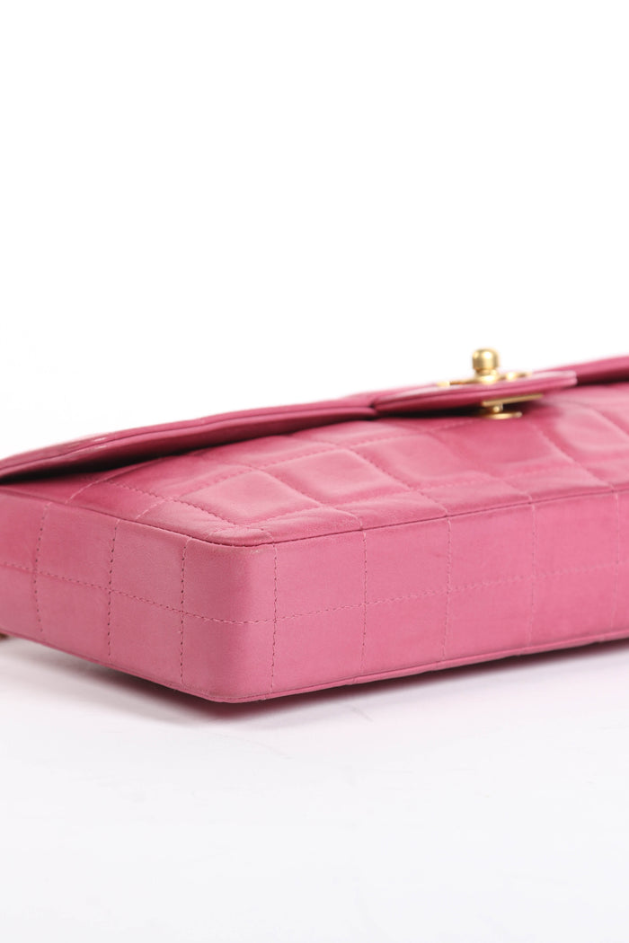 2000s Chanel Pink Lambskin Leather East-West Chocolate Bar Shoulder Bag