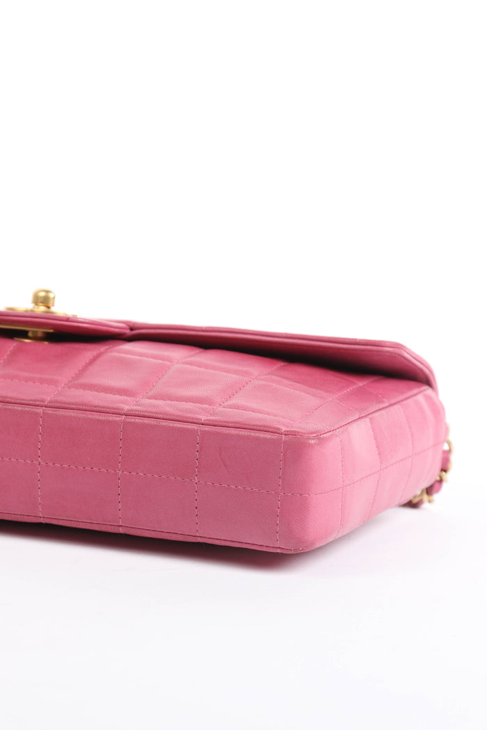2000s Chanel Pink Lambskin Leather East-West Chocolate Bar Shoulder Bag
