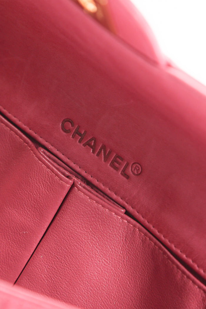 2000s Chanel Pink Lambskin Leather East-West Chocolate Bar Shoulder Bag