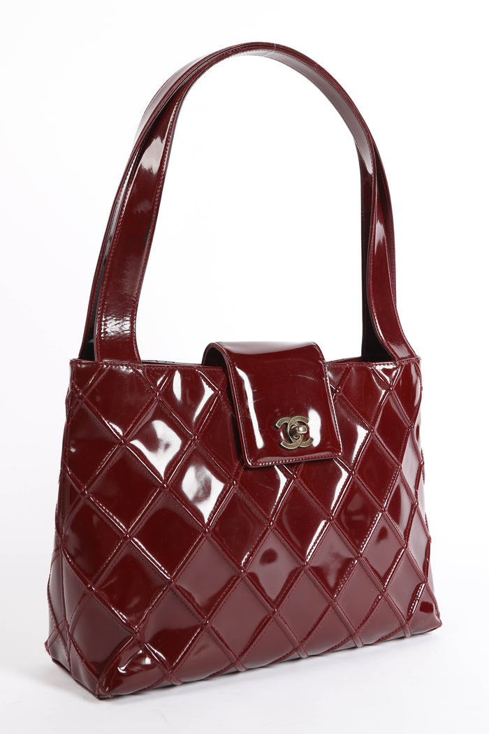 2000s Chanel Burgundy Patent Leather Shoulder Bag