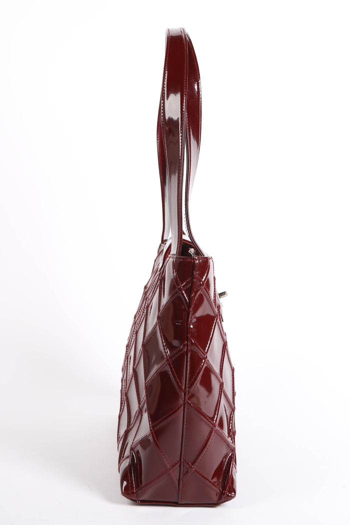 2000s Chanel Burgundy Patent Leather Shoulder Bag