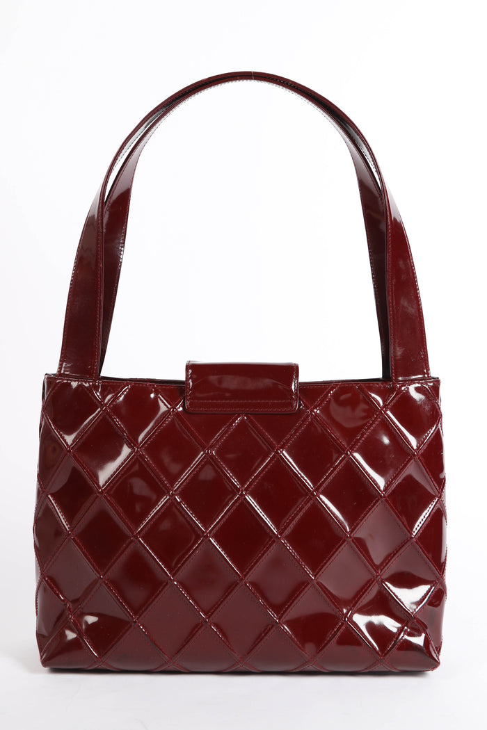 2000s Chanel Burgundy Patent Leather Shoulder Bag