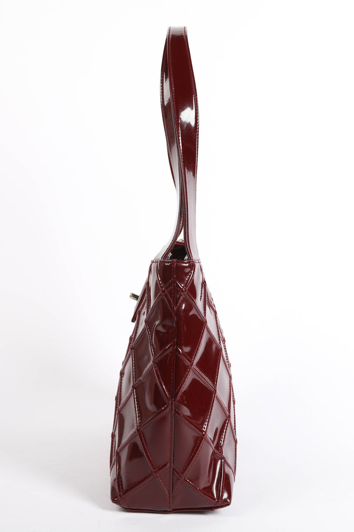 2000s Chanel Burgundy Patent Leather Shoulder Bag