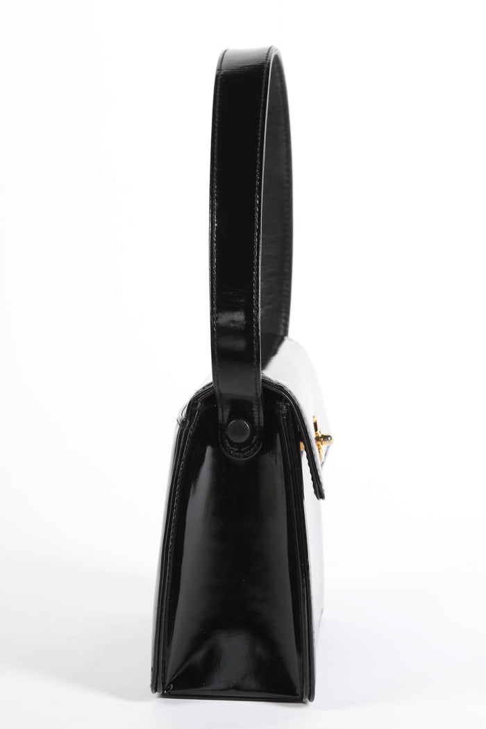 90s Chanel Black Patent Leather Small Shoulder Bag with 24K GHW