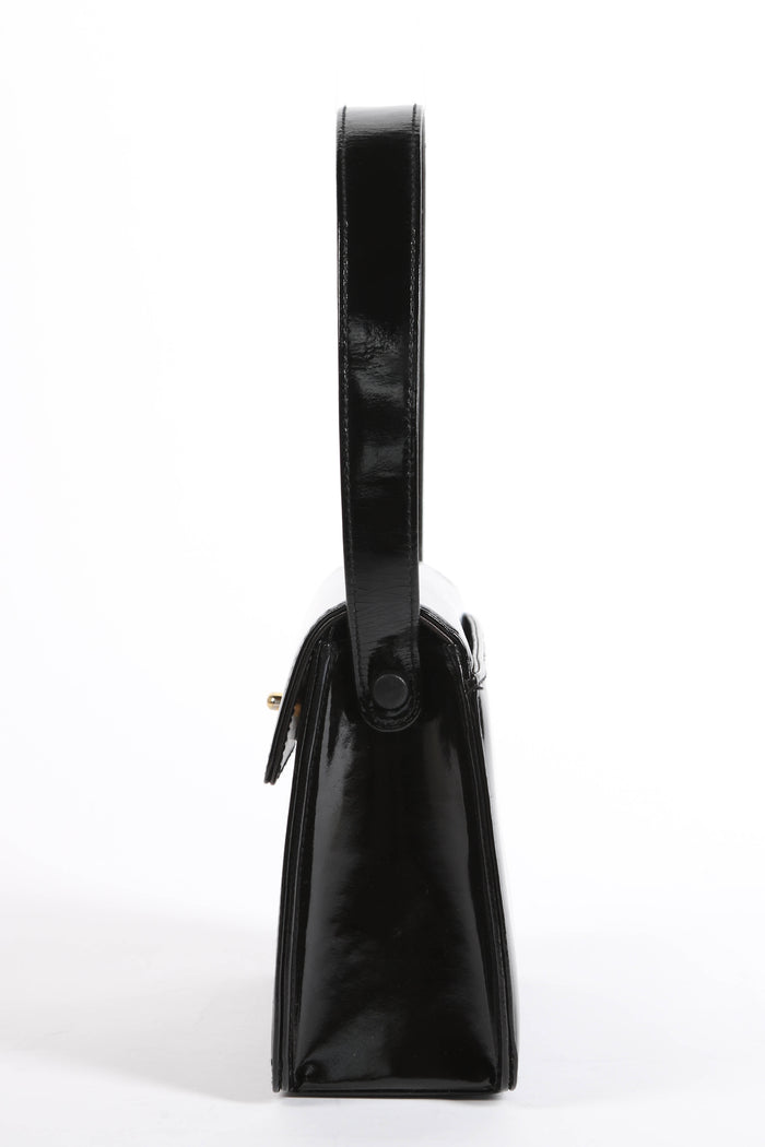 90s Chanel Black Patent Leather Small Shoulder Bag with 24K GHW