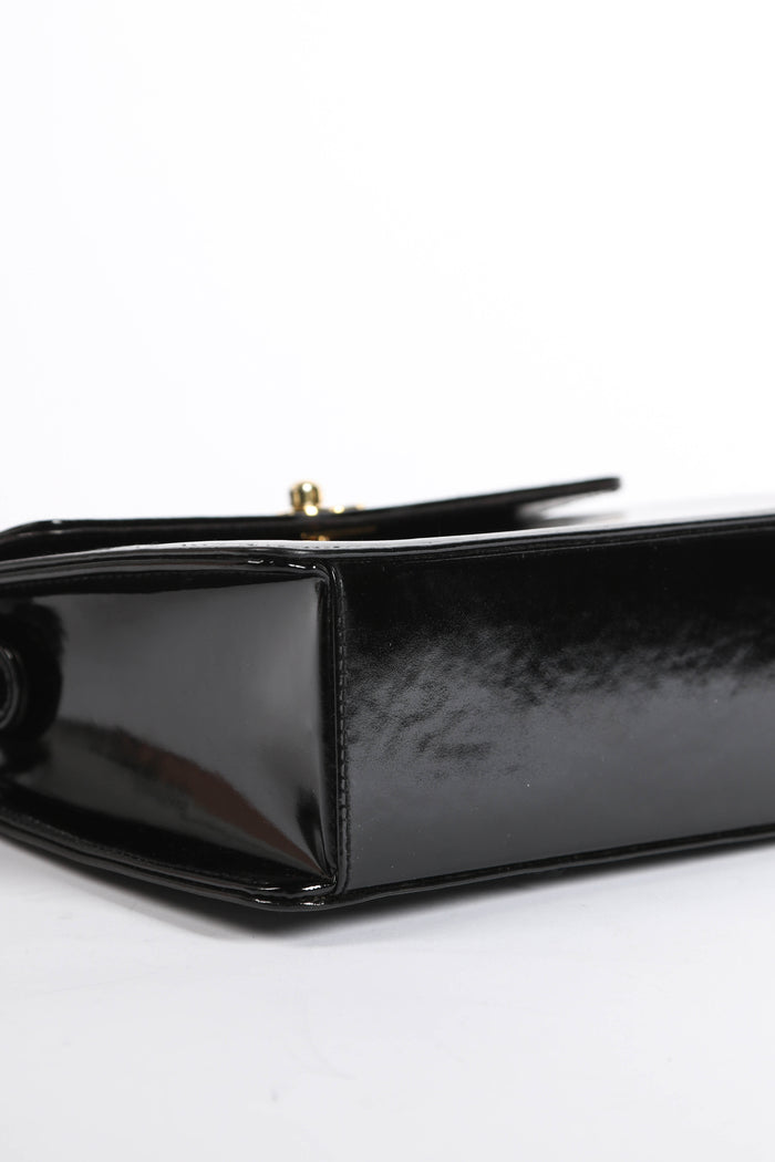 90s Chanel Black Patent Leather Small Shoulder Bag with 24K GHW