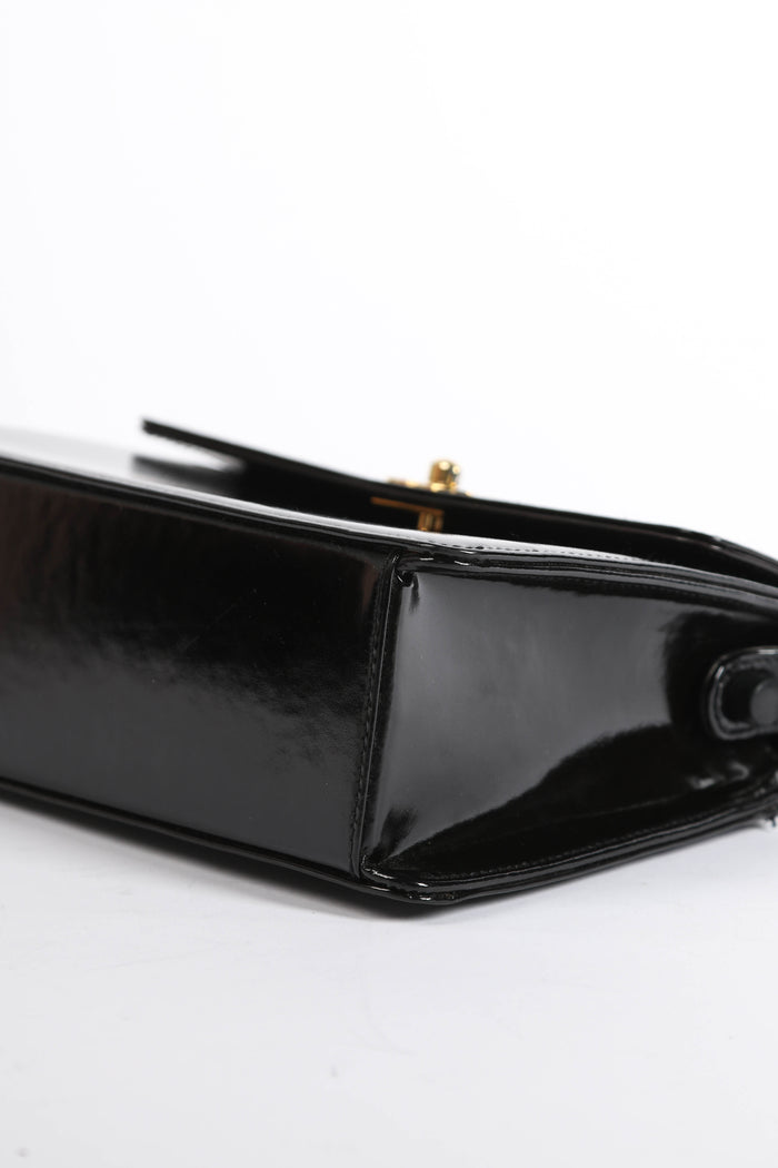 90s Chanel Black Patent Leather Small Shoulder Bag with 24K GHW