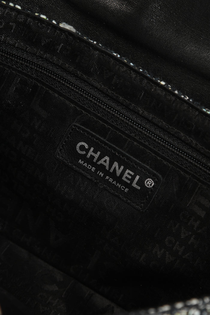 2000s Chanel Tweed and Fur Small SIngle Flap Shoulder Bag