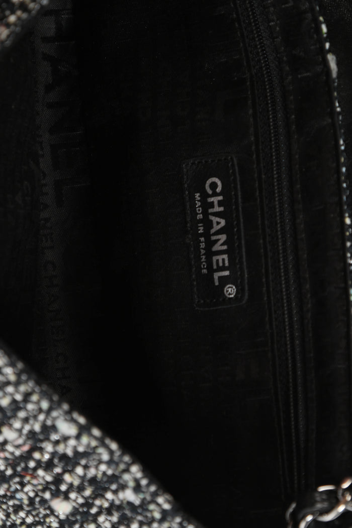 2000s Chanel Tweed and Fur Small SIngle Flap Shoulder Bag