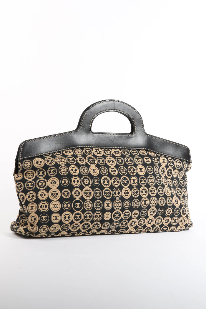 2000s Chanel Black & Beige Jersey Top Handle Bag
