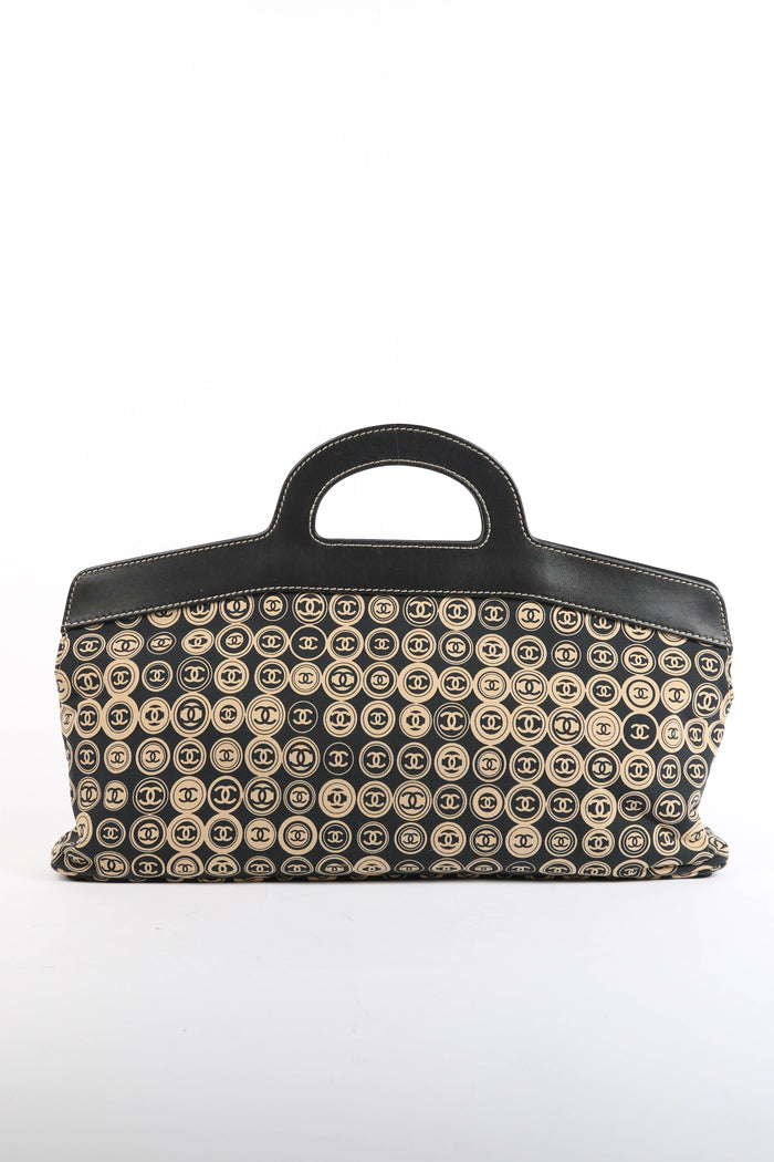 2000s Chanel Black & Beige Jersey Top Handle Bag