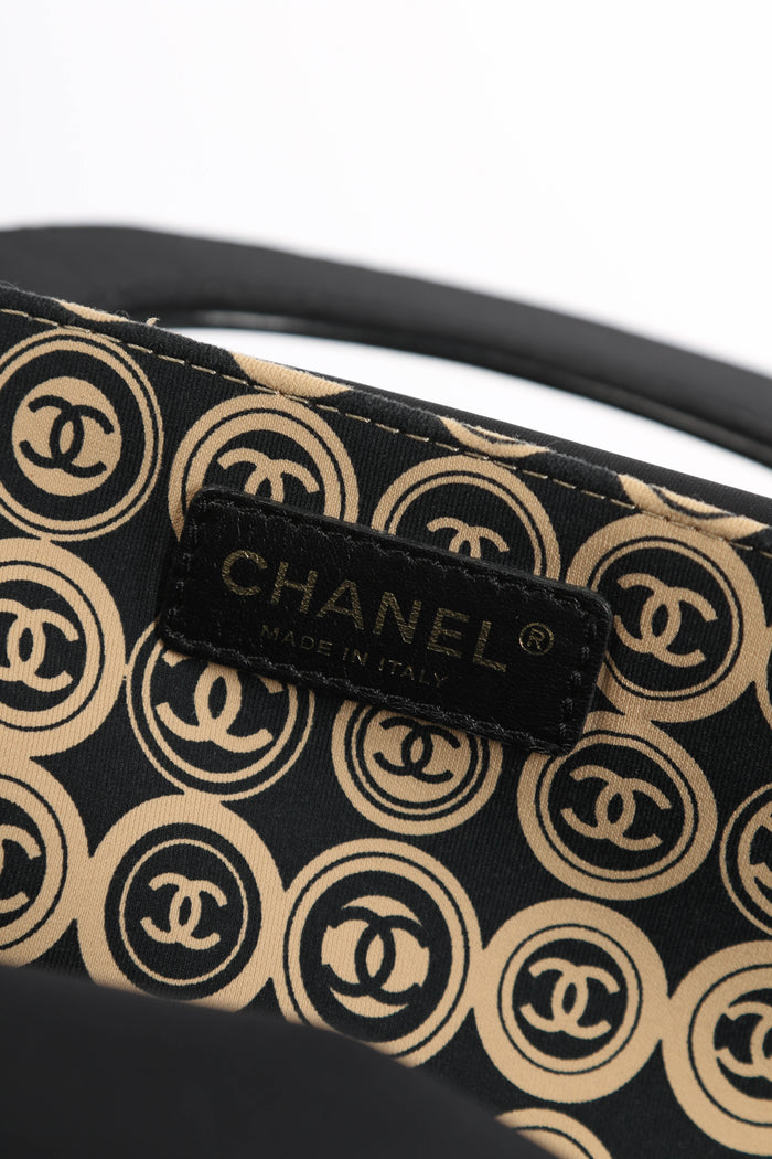 2000s Chanel Black & Beige Jersey Top Handle Bag