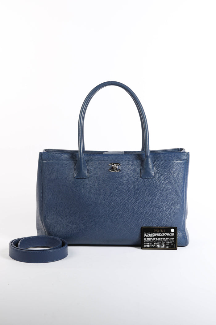 2010s Chanel Navy Leather Cerf Executive Shopper Tote Bag