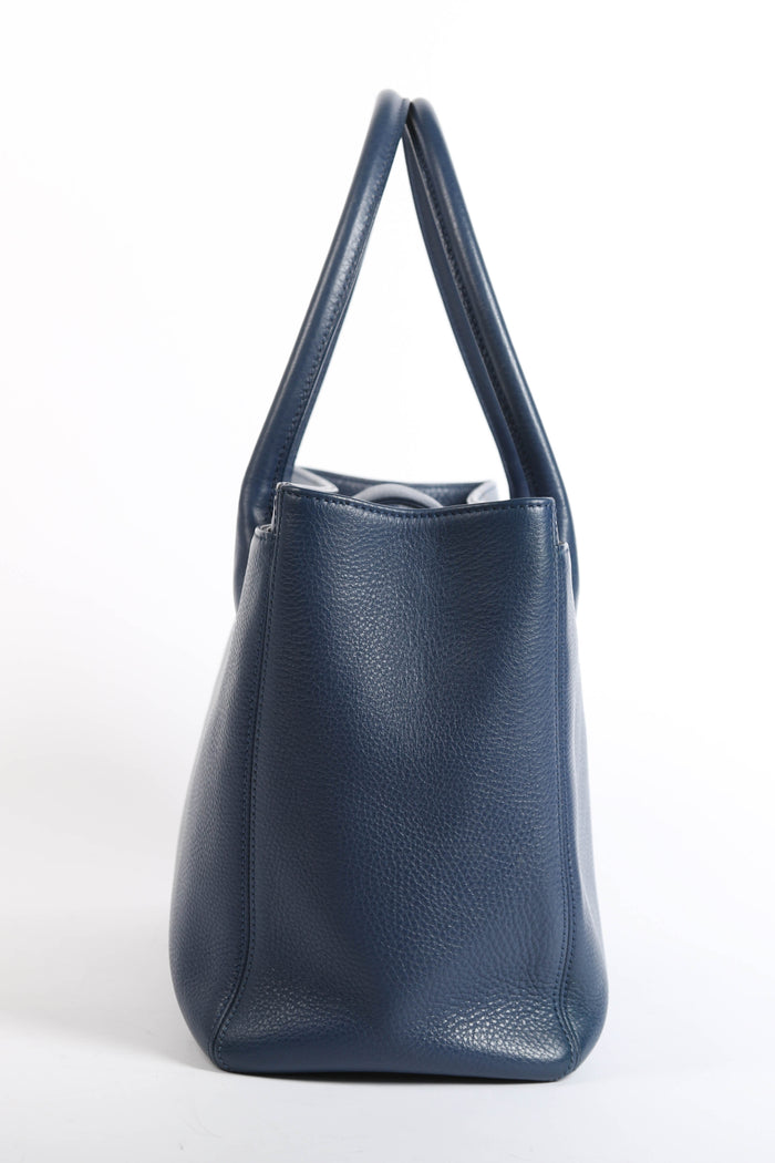 2010s Chanel Navy Leather Cerf Executive Shopper Tote Bag